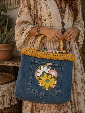 Handmade Bohemian Retro Denim Bag One Of A Kind